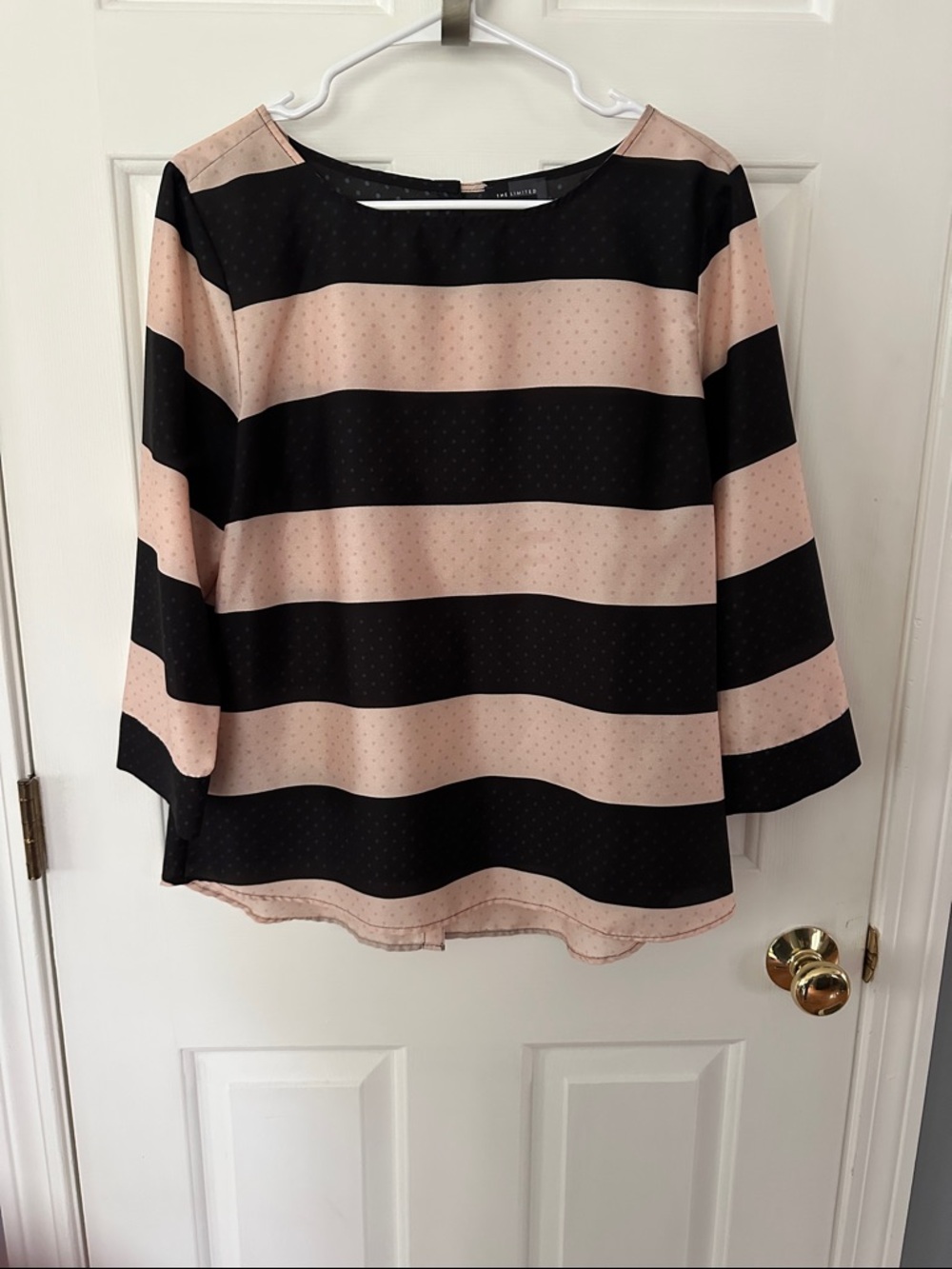 The Limited Striped Boatneck Blouse in Blush Pink and Black